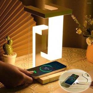 Table Lamps Suspended Smartphone Wireless Charging Lamp Adjustable Brightness Night Light Bedroom Decor Bedside Study Desk