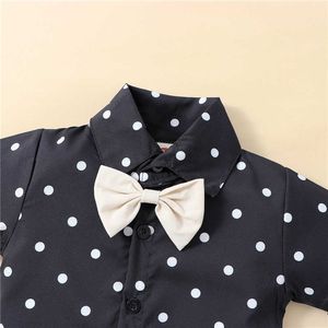 Conjuntos de roupas crianças meninos cavalheiro roupas verão dot print manga curta botão até camisa com gravata e shorts casuais crianças conjunto