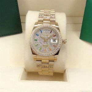 Orologio automatico di moda classico di design di lusso intarsiato con vetro zaffiro da 36 mm di diamanti colorati, il preferito dalle donne Chris272P