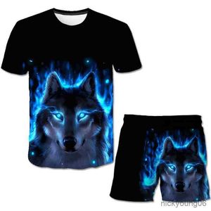 Conjuntos de roupas para bebês, meninos, meninas, roupas de lobo, camisetas e shorts casuais, ternos de verão, estampas infantis, roupas de fantasia de desenho animado