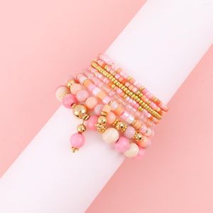 Strand Makersland 8Pcs/set Pink Acrylic Glass Bead Bracelet Bohemian Style For Women Temperament Charming Gifts Wholesale