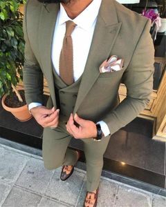 Ternos masculinos conjuntos de blazer verde-oliva fino ajustado masculino terno de peito único vestidos de casamento masculinos 2023 em roupas e blazer3Pc