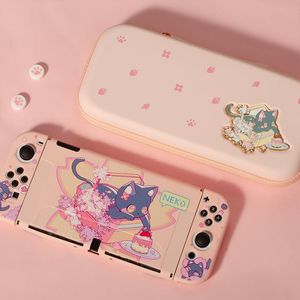 Taschen Switch OLED-Tasche Sakura Cat Reise-Tragetasche-Set Rosa Weiche TPU-Abdeckung Schutzhülle für Nintendo Switch OLED-Zubehör