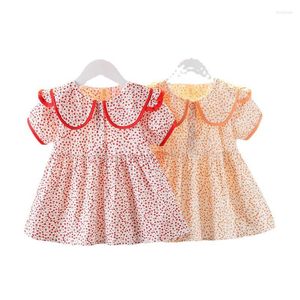 Kız elbiseler 1-4 yıl bebek yürümeye başlayan çocuk yaz kıyafetleri kırsal tarzı çiçek baskılı taç yaprağı kısa kollu elbise dış giyim