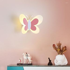 Wall Lamp Girl Children's Room Pink Butterfly Lamps Nordic LED Living Home Decor Bedside Lighting Fixture Background Sconce
