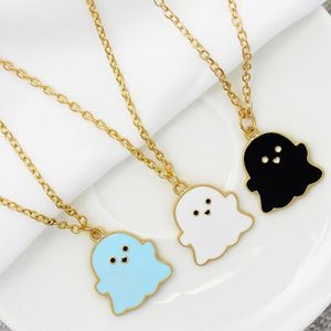 チェーンかわいい黒と白のゴーストペンダントネックレス