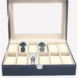 Faux Leather Watch Box Organizer 12 слоты для хранения ювелирных изделий Box241W