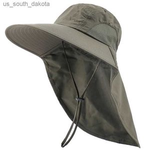 Yaz güneş şapkası kadın erkekler UV koruma kova şapkaları boyun flep açık geniş geniş bime erkekler panama balıkçılık yürüyüş şapkası l230523