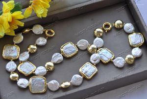 Collane con pendente Z12526 Set di 25 mm bianco rotondo braccialetto collana di perle placcato oro quadrato