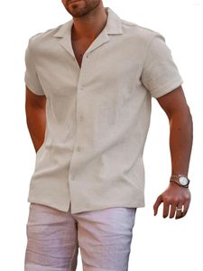 Мужские повседневные рубашки, мужской вязаный кардиган на пуговицах, однотонные летние топы с короткими рукавами для пляжной уличной одежды