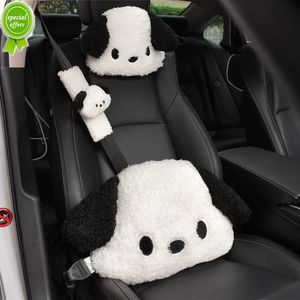 Almofadas de pescoço de carro de brinquedo de cachorro de desenho animado fofo inverno macio de pelúcia encosto de cabeça automático apoio de assento almofada de cintura acessórios para interior do carro