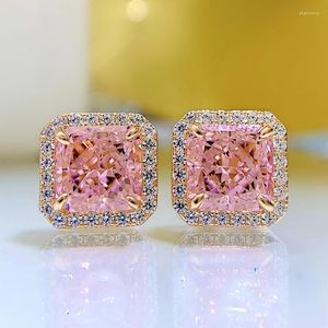 Stud Earrings Pink Diamond Waist With Radian Female 3-carat Princess Style Full Rose Gold