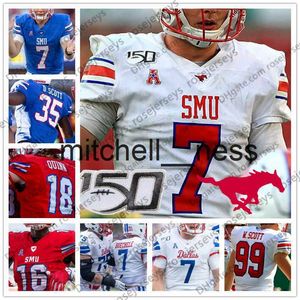 MIT8 NCAA SMU MUSTANGS＃2 KE'MON FREAMAN 25 TJ MCDANIEL 30 Tyler Lavine 31 Merek Pierce 83 Kylen Granson White Blue CFB 150th Jersey