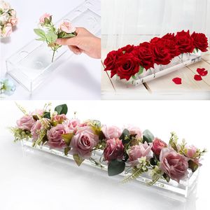 Vases Clear Rectangular Acrylic Vase With Lid Wedding Dinner Table Floral Centerpiece Morden Low Desktop Home Decoration 230603