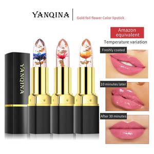 Long Lasting Temperature Color Changing Lip Balm Crystal Jelly Flower Lipstick Gloss Transparent Moisturize Lips Makeup Cosmetic
