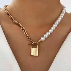 Pendant Necklaces Fashion Necklace For Women Personality Simple Classic Half Pearl Metal Chain Lock Girls Trendy Party Gift