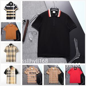 Designer Men's Polo Black and White Beige Plaid Stripe Brand Embroidery Fashion Casual 100% Cotton Breathable anti-Wrinkle Slim Commercial lapel 3XL