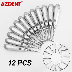 Other Oral Hygiene AZDENT 12PCS Set Dental Elevator Stainless Steel Teeth ction Tools Kit Stright Curved Root Dentist 230605