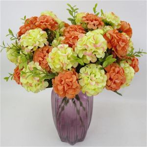 Decorative Flowers 10 Heads A Bunch Of Peony Hydrangea Rose Fake Luxury Bouquet Wedding Decoration Home Table Sky Blue Fl