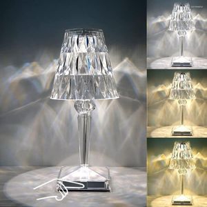 مصابيح مائدة مصباح بلوري رومانسي LED الماس اللمسات اللمسة USB/سرير قابلة لإعادة شحن