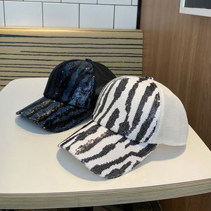 Ball Caps Fashion Sequin Striped Baseball Cap Women's Summer Shade Breathable Mesh Street S Outdoor Sports Riding Duck Hat