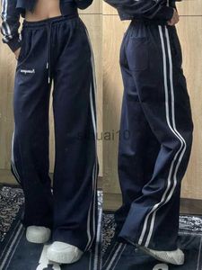 Spodnie damskie capris qweek vintage y2k paski joggery dresowe presie kobiety hip hop retro szerokie nogi spodnie w luszu streetwear w lupgy sporty sporne j230605