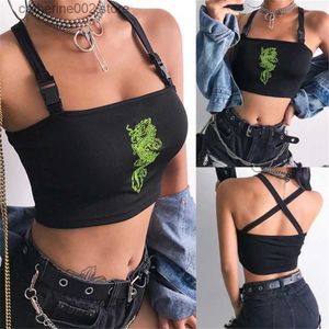 Women's Tanks Camis Fashion Women Sexy Hot Summer Buckle Vest Boob Tube Crop Top Bralet Sheer Dragon Embroidery Stylish Cami Tank Top T230605