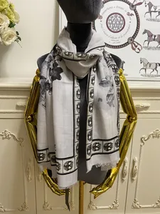 women's long scarf scarves shawl cashmere material thin and soft grey print flowers pattern size 190cm -68cm