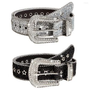 Paski PU skórzany pasek do rhinestone Star Regulowaną metalową klamrę Pasek Western Cowboy Y2K Girls Fashion