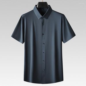 Mäns casual skjortor plus storlek 7xl hög elasticitet Sommarmän lyxig solid färg kort ärm sömlös affär enkel man