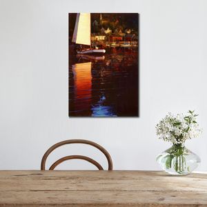 New England Sunset Sail Brent Lynch Painting Contemporary Canvas Art Hand Painted Oil Artwork Home Decor