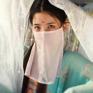 Cachecóis elegantes Hanfu Face Veil Acessórios chineses cobrindo respirável anti-ultravioleta orelhas penduradas para mulheres