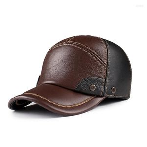 Boll Caps Gorras Winter 2023 Baseball Cap Hatts Haisum äkta läder Mäns arméhatt högkvalitativ pappa Cowhide Vuxen Solid justerbar