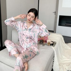 Women's Sleepwear Pajamas Women's Silk Long-sleeved Suit Flower Animal Cartoon Printed High-grade Ice Home Wear