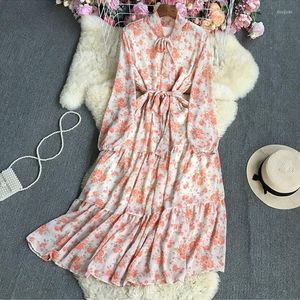 Casual Dresses Fairy Dress Long Sleeve Boho Floral Maxi Woman Ruffle Quinceanera Chiffon Elegant Vintage Bow Autumn Winter Party