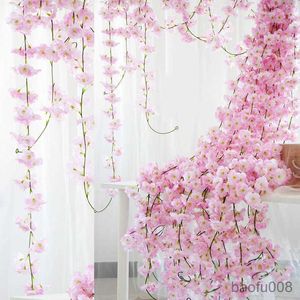 Sachet Bags Flower Garland Artificial Flower String With Leaves Silk Sakura Cherry Blossom Vine For Home Garden Wedding Arch Decor R230605