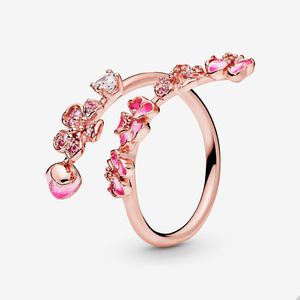 Pink Peach Blossom Открытые кольца для Pandora 18k Rose Gold Party Set Set Designer Jewelry для женщин -сестры девочек подарок настоящий 925 Серебряное цветочное кольцо с оригинальной коробкой