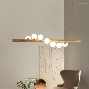 Chandeliers Pendant Lights LED Lamp Restaurant Chandelier Nordic Style Log Wood Grain Magic Beans Solid Simple Bar Strip