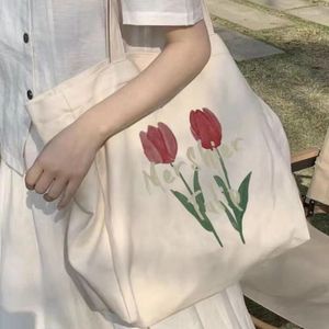 Evening Bags Canvas Bag Women's 2023 Fashion Ins Wind Large-capacity Shoulder Korean Version Of Small Fresh Student Class Tote