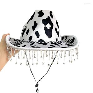 Berets Cow Print Tassel Top Hat Women Cowgirls Halloween Party Costume Panama Dropship