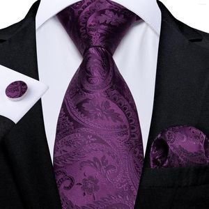 Bow Ties 150cm Purple For Men Luxury Wedding Party Accessories Handkerchief Cufflinks Men's Necktie Gift DiBanGu