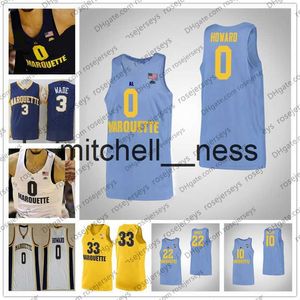 MIT8 Custom Marquette Golden Eagles 2020 Баскетбол 0 Маркус Ховард 2 Sacar Anim 25 MceWen Men Yourd Gaby Navy Blue White Yellow Jersey 4xl