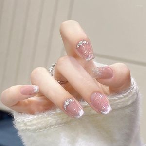 False Nails Pink Cat Eye Press on 24pcs french glitter for Girl Lady Wearable Fake Patchureセット