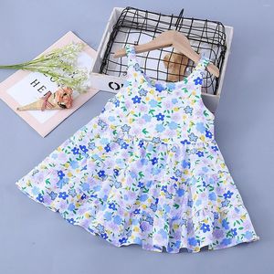 Vestidos de menina Vestido de criança vestido de bebê estilo fino suspensório respirável com desenho floral azul bonito padrão para adições raras meninas