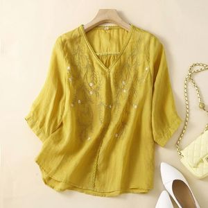 Women's Blouses Lady Summer T-shirt V Neck Half Sleeves Women Top Loose Dating Breathable OL Commute Female Garment