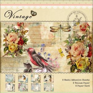 Scrapbooking Happy Planlayıcı/Kart Yapma/Günlükleme Projesi için 18 Vintage Washi Yapıştırıcı Çetesi Vellum Paper Desen Desenini Damgalama