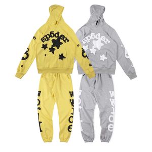 Herrspårar 555555 Yellow Star Printing Men Women hoodie Sweatshirt Tracksuit Spider Web Pullovers Hip Hop Overdized Sweatpants Set