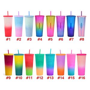 Double Layer Ombre Glitter Plastic Tumblers with Straw Large Capacity Creative 710ml Ombre Glitter Acrylic Tumblers Hand Cups A0120