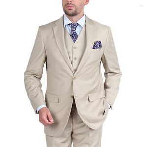 ملابس الرجال للرجال Homme Beige Notch Lapel Blazer Brouly Groomen لحضور الزفاف 3pcs (راكب سروال رابطة)