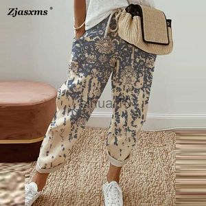 Spodnie damskie Capris Ethnic retro print Kobiety średniej puchy kostki spodni Summer bawełniana lniana kieszeń prosta spodnie Lady Casual Dripstring Ogólnie J230605